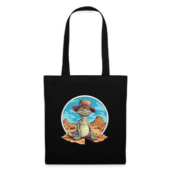 Dinosaure créatif avec chapeau dans le désert - Sac en tissu - noir - Devant