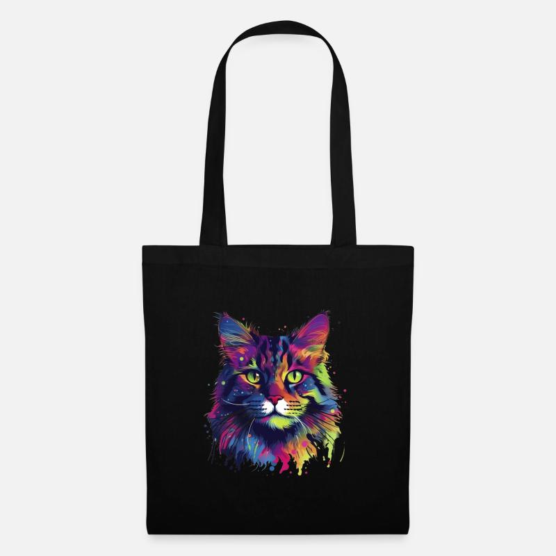 Bunte Maine-Coon-Katze - Stoffbeutel - Schwarz