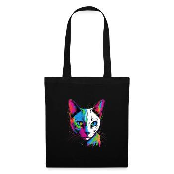 Bunte Tonkanese Katze - Stoffbeutel - Schwarz - Vorne