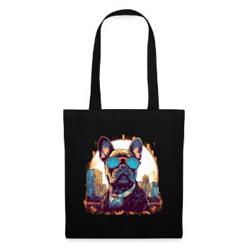 Bouledogue français avec lunettes de soleil - Généré par l’IA - Sac en tissu - noir - Devant