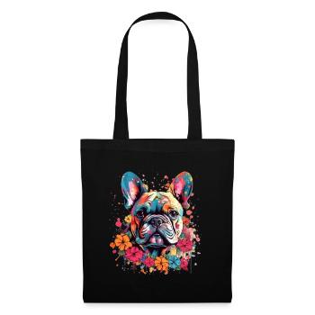Bunte französische Bulldogge - Stoffbeutel - Schwarz - Vorne