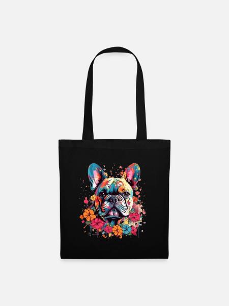Bouledogue français coloré - Sac en tissu - noir