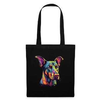 Bunter Dobermann - Stoffbeutel - Schwarz - Vorne