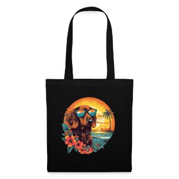 Teckel coloré avec des lunettes de soleil à la plage - Sac en tissu - noir - Devant