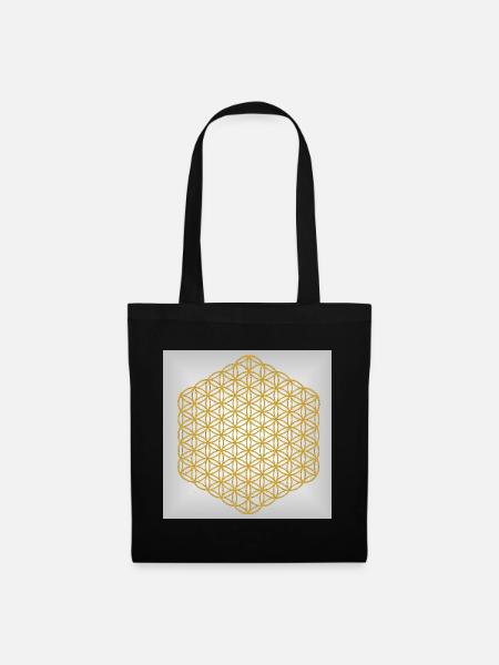 Blume des Lebens gold - 5. Dimension - Stoffbeutel - Schwarz