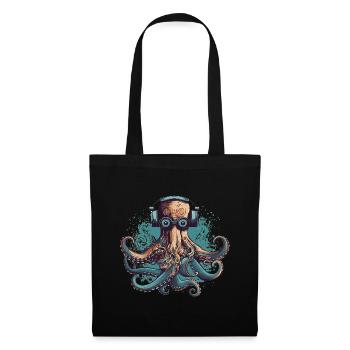 Cool nerdy octopus with glasses and headphones - Tote Bag - black - Front