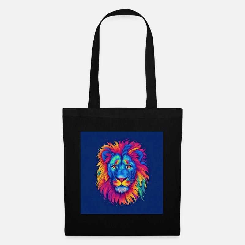 Pride of Colors: Ein farbenfroher Löwen-Kunstdruck - Stoffbeutel - Schwarz