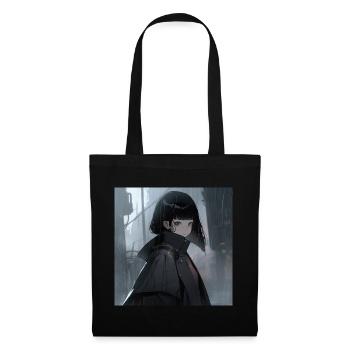 Neon Nocturne: Von Blade Runner inspiriertes Anime-Mädchen - Stoffbeutel - Schwarz - Vorne