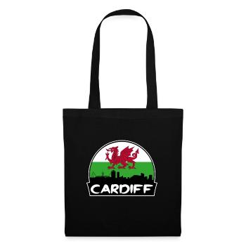 Cardiff Wales Flagge Skyline Silhouette Reisen - Stoffbeutel - Schwarz - Vorne