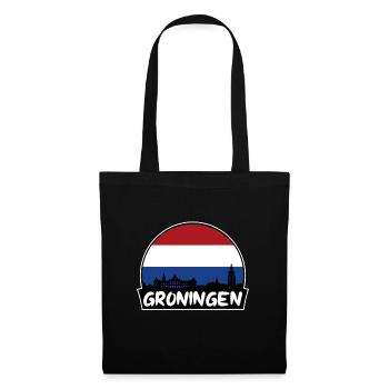 Groningen Niederlande Flagge Skyline Silhouette Trav - Stoffbeutel - Schwarz - Vorne