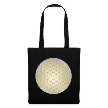 Blume des Lebens Gold - 5. Dimension - Mandala - Stoffbeutel - Schwarz - Vorne