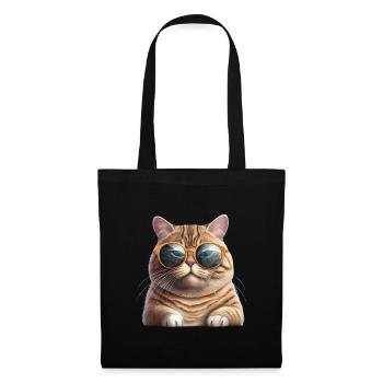 Fette Katze mit Sonnenbrille - Stoffbeutel - Schwarz - Vorne