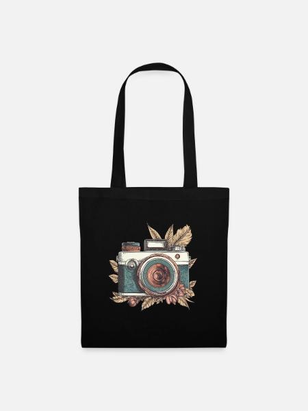 Coole Vintage Retro Kamera Boho Style - Stoffbeutel - Schwarz