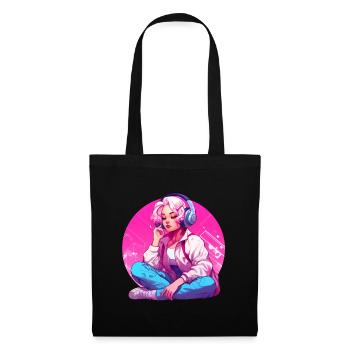 Fille avec des écouteurs - Sac en tissu - noir - Devant
