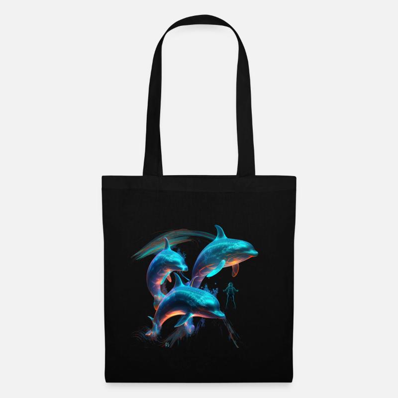 Blaues Aquarell Delphin und ein Taucher - Stoffbeutel - Schwarz