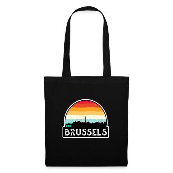 Brussels Belgium Flag Skyline Travel Souvenir - Tote Bag - black - Front