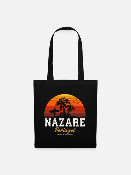 Retro Nazare Surfer Girl Portugal - Stoffbeutel - Schwarz