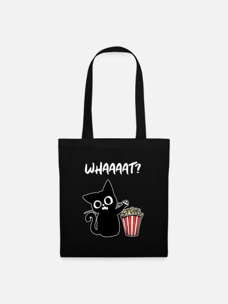 Katze Popcon Movies Spruch Kino Nacht Theater - Stoffbeutel - Schwarz