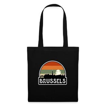 Brussels Belgium Flag Skyline Travel Souvenir - Tote Bag - black - Front