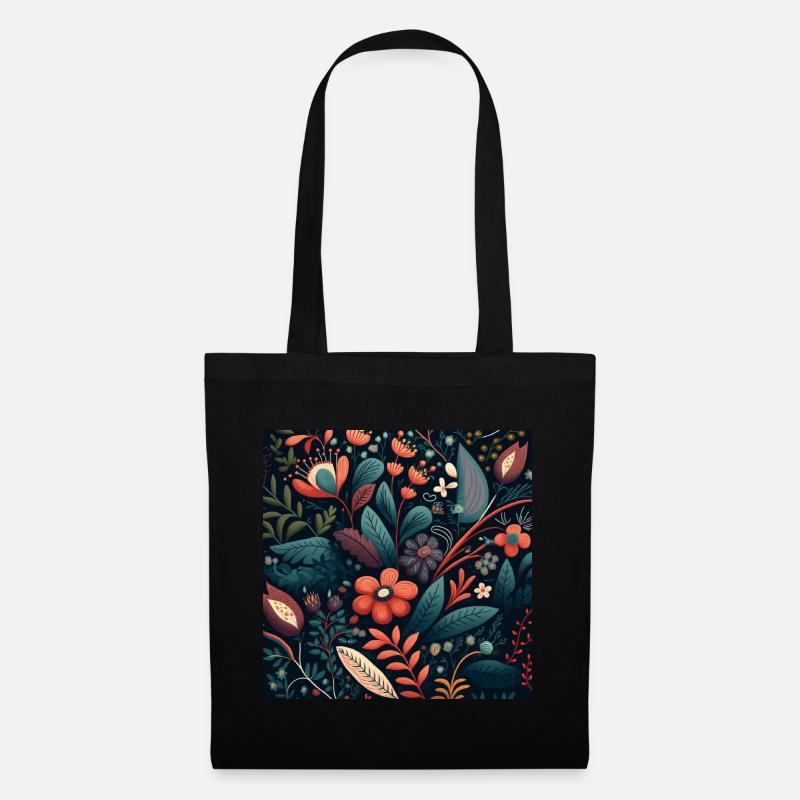 Motif de fleurs botaniques - Sac en tissu - noir
