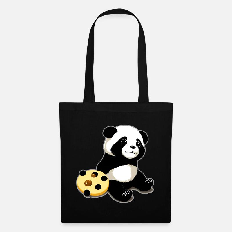 Süßes Panda Bärchen mit Keksen - Stoffbeutel - Schwarz