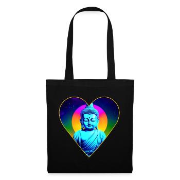 Bunter Buddha in Chakra Farben in Herzform - Stoffbeutel - Schwarz - Vorne