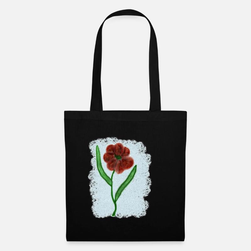 Rusty Red Flower with Green Leaves - Tote Bag - black