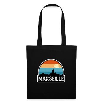 Marseille Frankreich Flagge Skyline Reisesouvenir - Stoffbeutel - Schwarz - Vorne