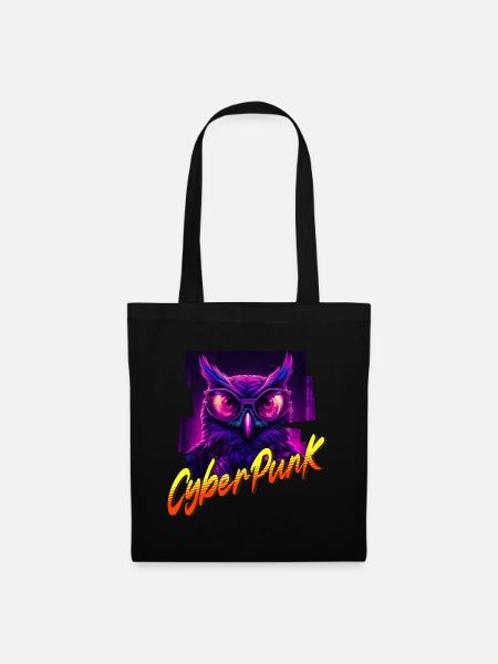 Cyberpunk-Eule - Stoffbeutel - Schwarz