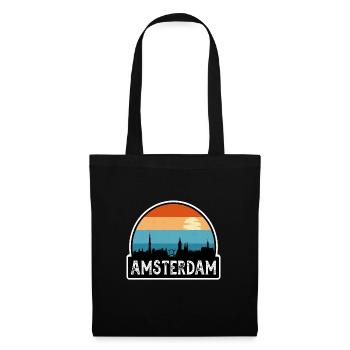 Amsterdam Niederlande Flagge Skyline Reisesouvenir - Stoffbeutel - Schwarz - Vorne