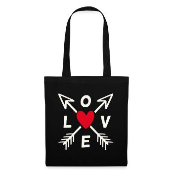 Love mit Pfeilen und rotem Herz - Stoffbeutel - Schwarz - Vorne