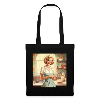 Vintage Hausfrau 50er Jahre - Retro Küche & Backen - Stoffbeutel - Schwarz - Vorne
