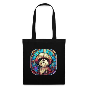 Coloré Shih Tzu Dog Breed Aquarelle Peinture sur verre - Sac en tissu - noir - Devant