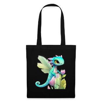 Kawaii Dragon Cartoon sur Fleur Rose - Sac en tissu - noir - Devant