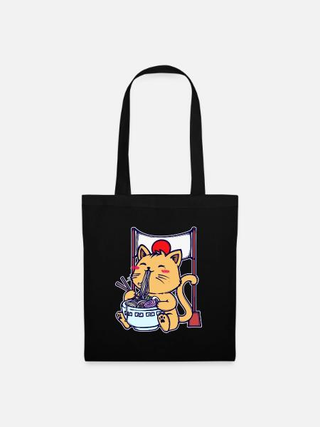 Anime Ramen Katze Japanisch Mangastyle Comic Manga - Stoffbeutel - Schwarz