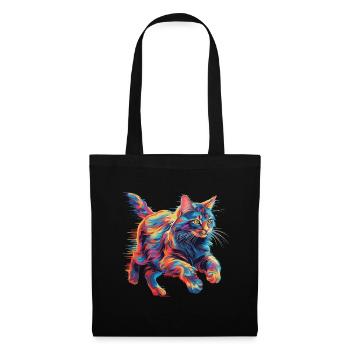 Bunte Maine Coon Katze Neon - Stoffbeutel - Schwarz - Vorne