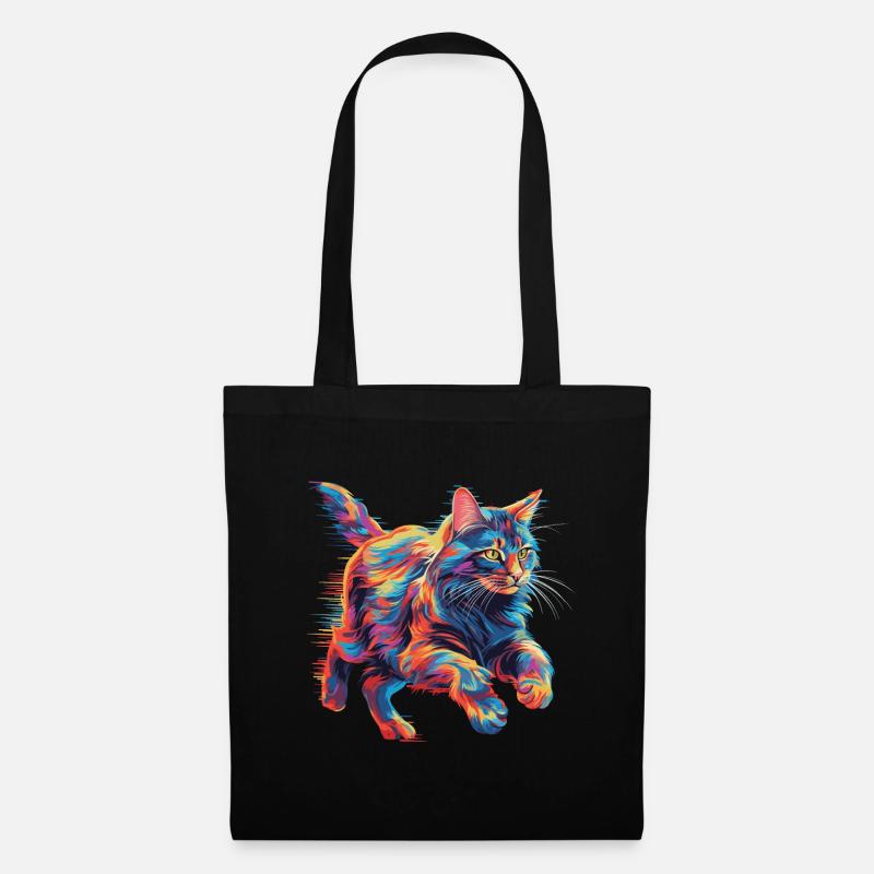 Bunte Maine Coon Katze Neon - Stoffbeutel - Schwarz