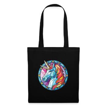 Einhorn-Bunte Aquarell-Tierillustration - Stoffbeutel - Schwarz - Vorne