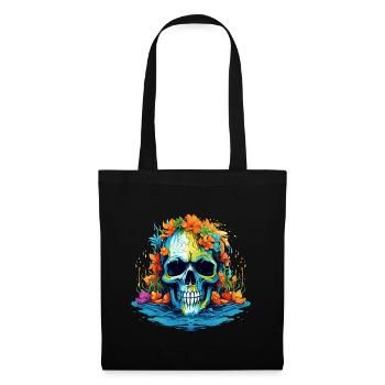 Tropischer Blüten-Totenkopf - Stoffbeutel - Schwarz - Vorne