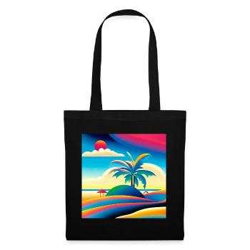 Strand Sonnenuntergang im 80er Stil - Stoffbeutel - Schwarz - Vorne