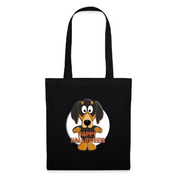 HAPPY HALLOWEEN - DACKEL - MOND - JAGDHUND - HUND - Stoffbeutel - Schwarz - Vorne