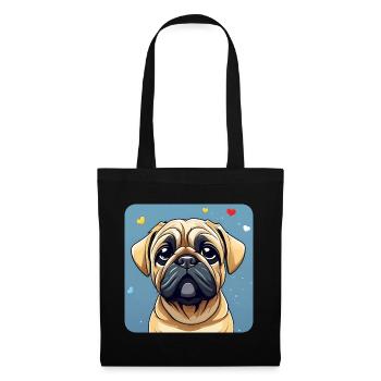 Niedlicher kleiner Mops mit Hundeblick - Stoffbeutel - Schwarz - Vorne