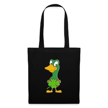 ENTE - KLEEBLATT - GLÜCK - GLÜCKSBRINGER - ERPEL - Stoffbeutel - Schwarz - Vorne