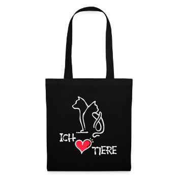 Katze Hund Statement Ich Liebe Haustiere Herz - Stoffbeutel - Schwarz - Vorne