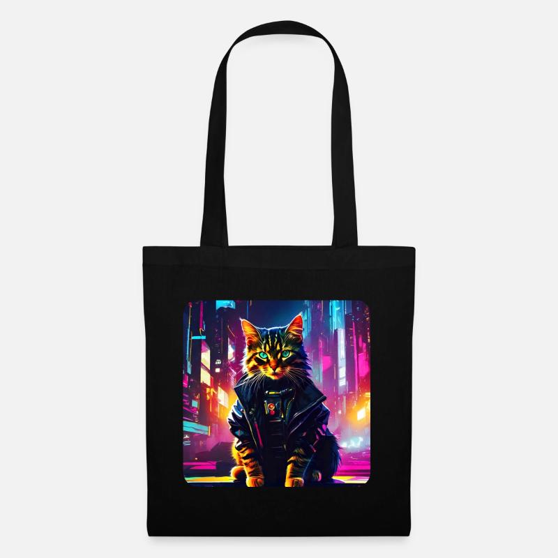 Coole Cyberpunk Katze - Stoffbeutel - Schwarz