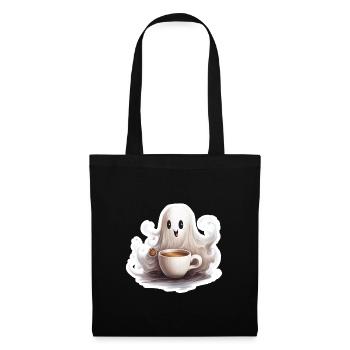 Babygeist Mit Großem Kaffee Halloween Shirt - Stoffbeutel - Schwarz - Vorne
