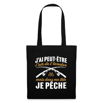 dans ma tête je pêche cadeau pêcheur - Sac en tissu - noir - Devant