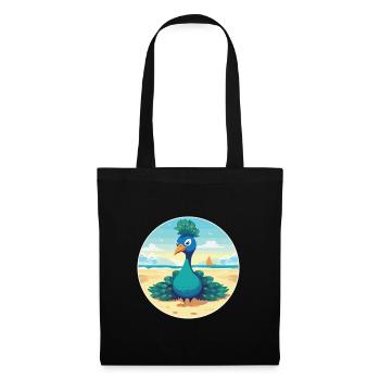 Pfauenkarikatur Yoga Strand Sommer Illustration - Stoffbeutel - Schwarz - Vorne