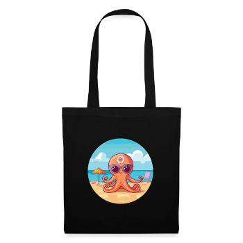 Oktopus-Karikatur-Yoga-Strand-Sommer-Illustration - Stoffbeutel - Schwarz - Vorne