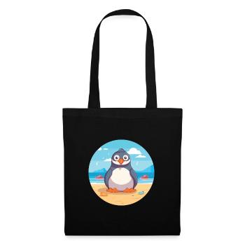 Penguin Cartoon Yoga Beach Summer Illustration - Tote Bag - black - Front